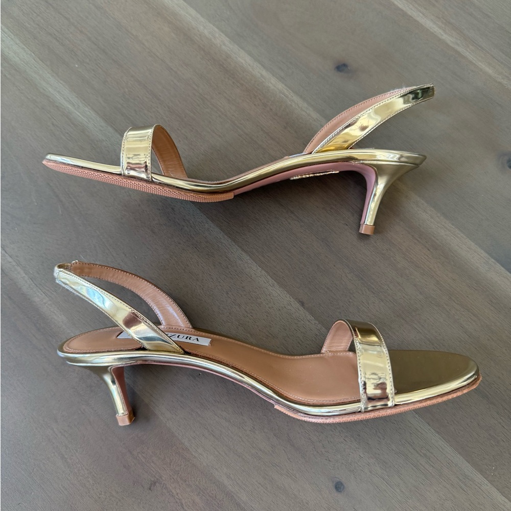 Aquazzura So Nude 50MM Gold Slingback Sandals - Picture 6 of 9